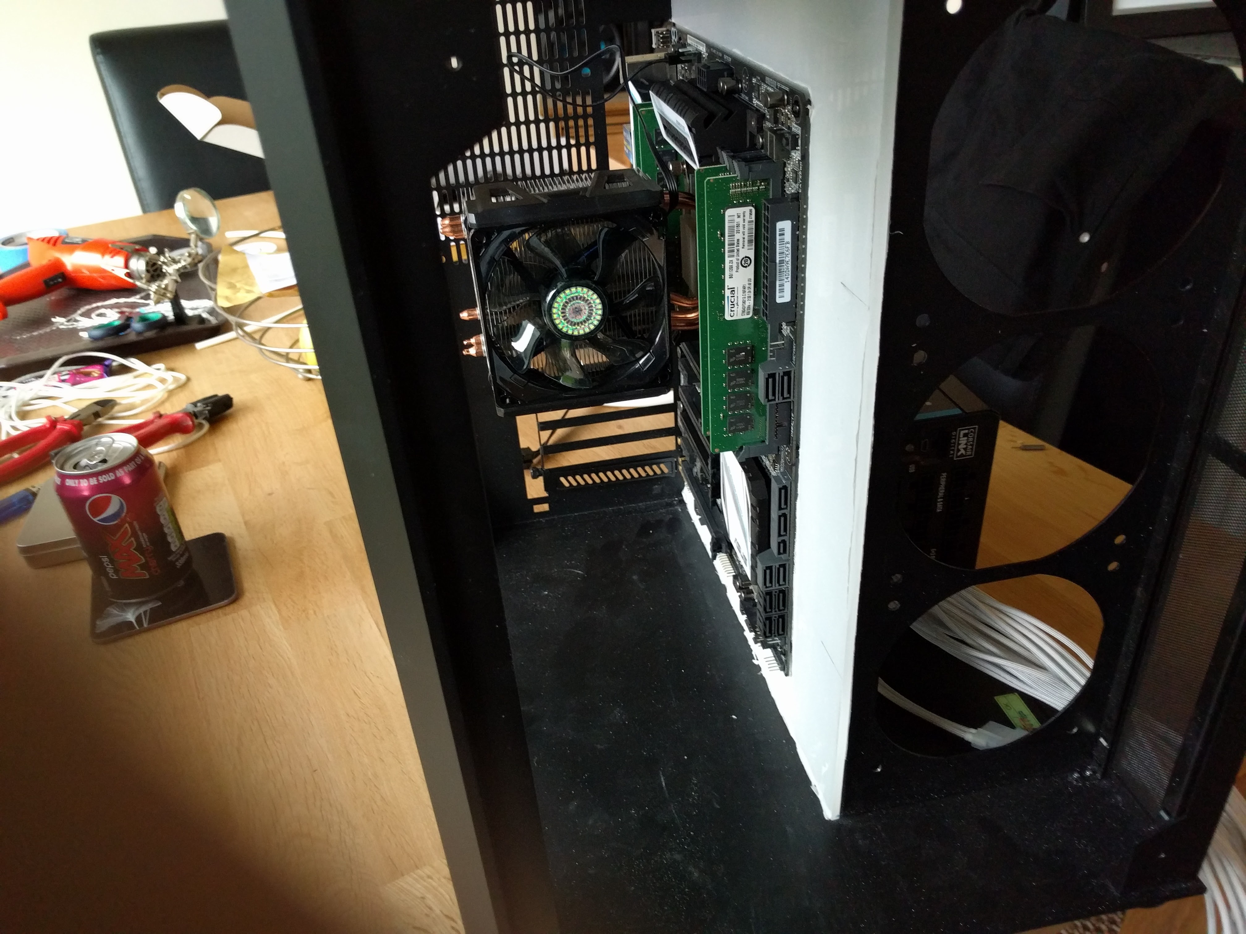 Backboard test fit with motherboard.