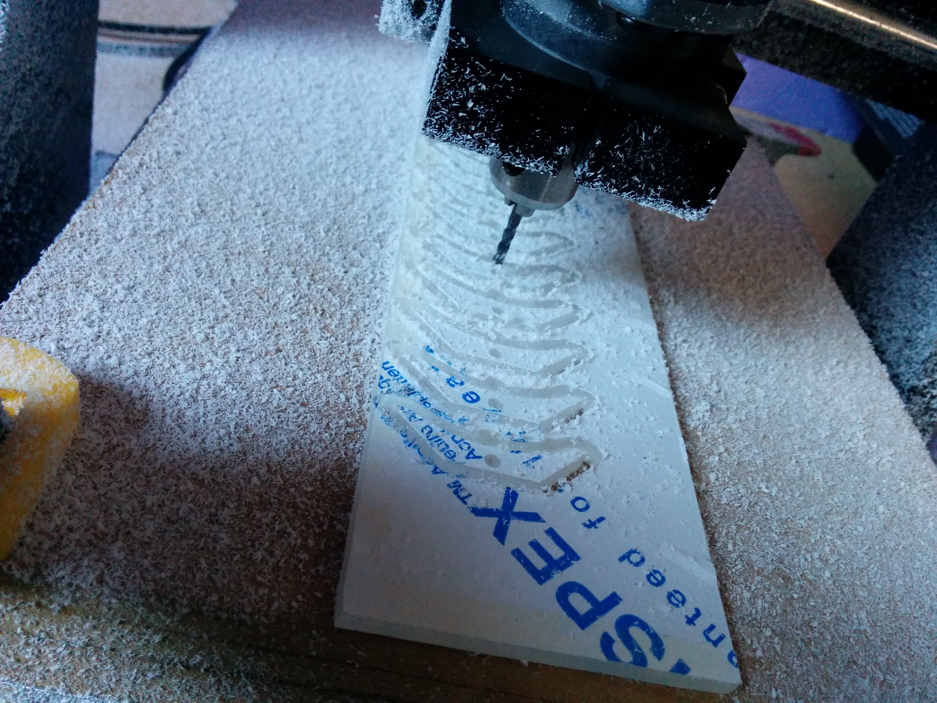 Cutting multiples of part B on my small CNC machine.